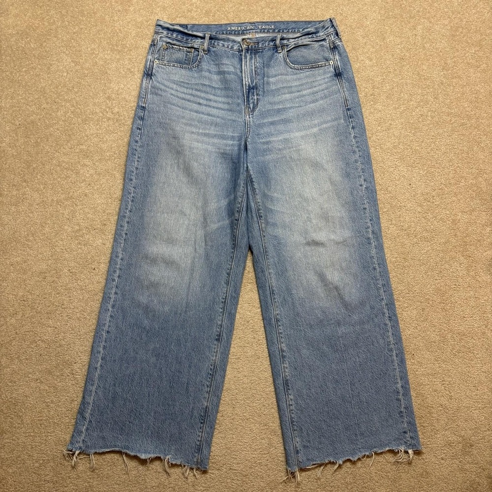 American Eagle Skater Jeans Womens 16 37x31 Blue High Rise Wide Leg Baggy Loose